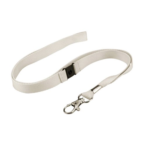 Twill Lanyard 15mm White Swivel Clip with Breakaway
